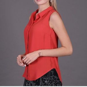 MEINSANG Women’s Sleeveless Button Down Basic Collar Shirt Casual Loose Fit, NEW